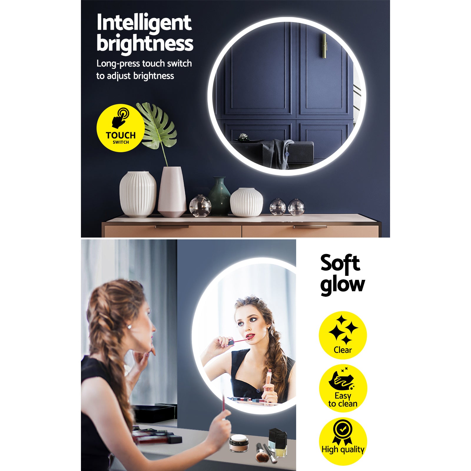 Embellir 2 Wall Mirror 80cm with Led light Makeup Home Decor Bathroom Round Vanity Embellir