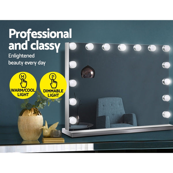 Embellir Hollywood Frameless Makeup Mirror With 15 LED Lighted Vanity Beauty 58cm x 46cm Embellir