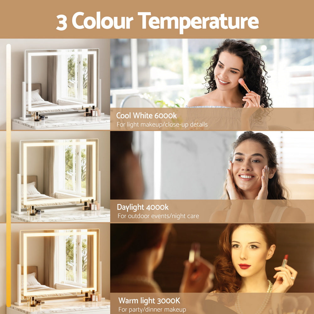 Embellir Makeup Mirror 58x46cm 360～ Rotatable Vanity Mirror with Lights Bright Light Strip Adjustable Embellir