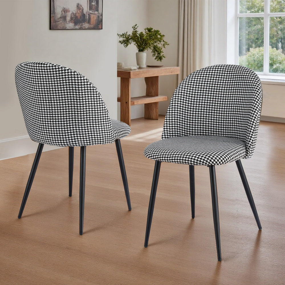 Artiss Dining Chairs Set of 2 Linen Solid Curved Houndstooth Awezingly