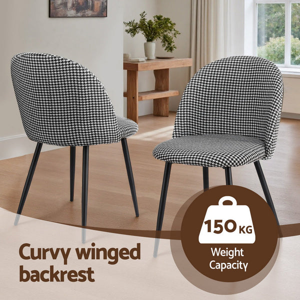 Artiss Dining Chairs Set of 4 Linen Solid Curved Houndstooth Awezingly