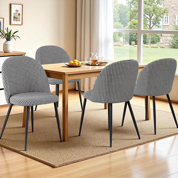 Artiss Dining Chairs Set of 4 Linen Solid Curved Houndstooth Awezingly