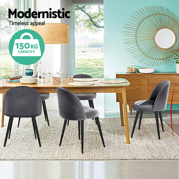 Artiss Dining Chairs Set of 4 Velvet Solid Curved Dark Grey Artiss