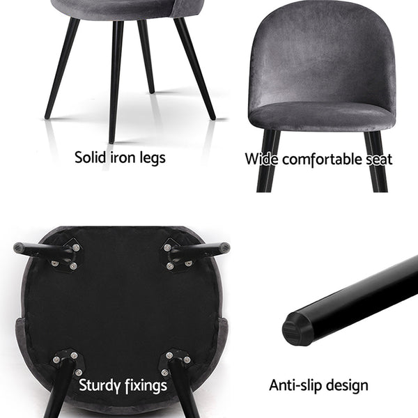 Artiss Dining Chairs Set of 4 Velvet Solid Curved Dark Grey Artiss