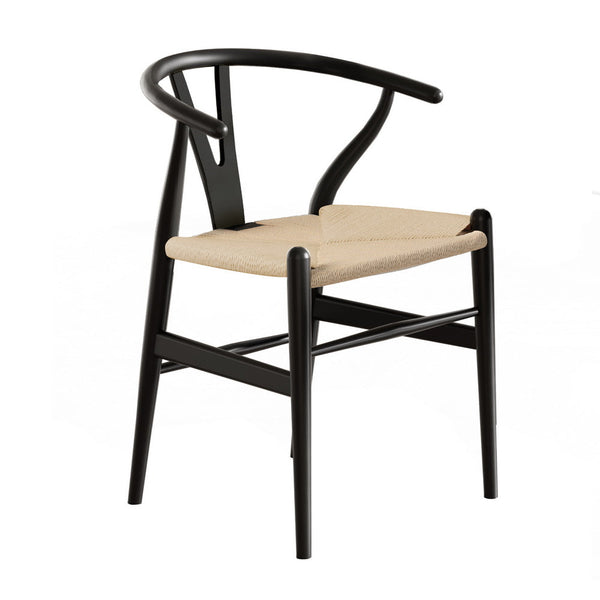 1x Artiss Dining Chair Wooden Rattan Wishbone Black Artiss