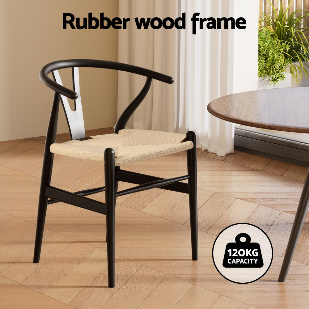 1x Artiss Dining Chair Wooden Rattan Wishbone Black Artiss