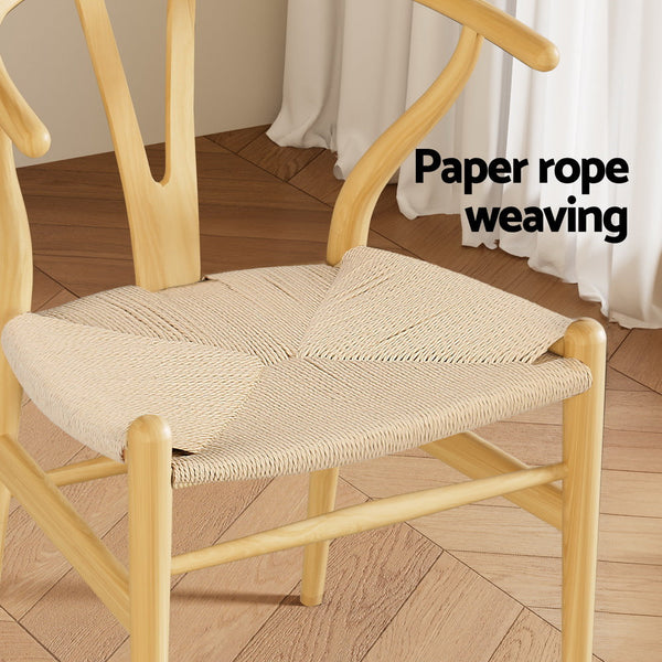 Artiss Wishbone Dining Chairs Ratter Seat Solid Wood Frame Cafe Lounge Chair Artiss