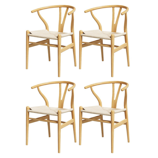 1 Set of 4 Artiss Dining Chairs Wooden Rattan Seat Wishbone Back Artiss