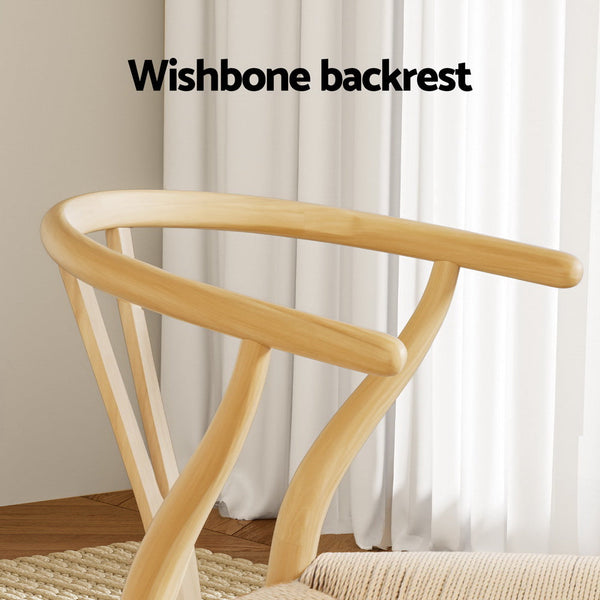 1 Set of 4 Artiss Dining Chairs Wooden Rattan Seat Wishbone Back Artiss