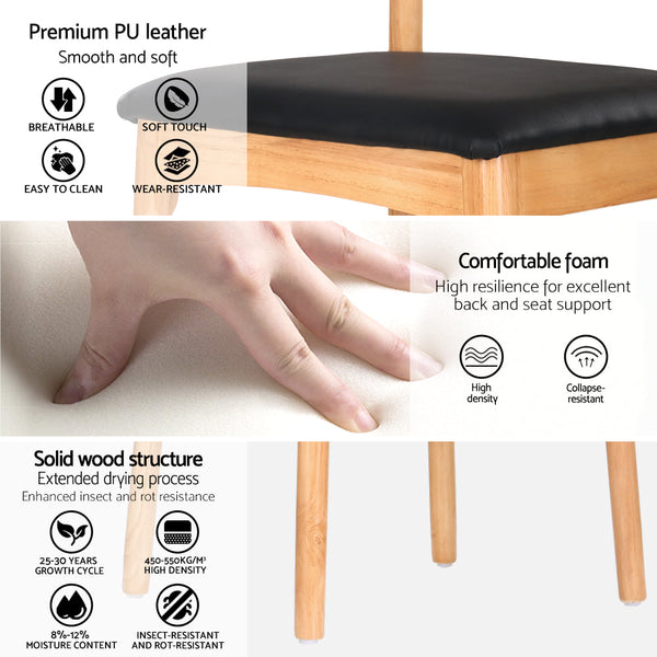 Artiss Dining Chair Replica Leather Upholstered Cafe Kitchen Chair Black Artiss