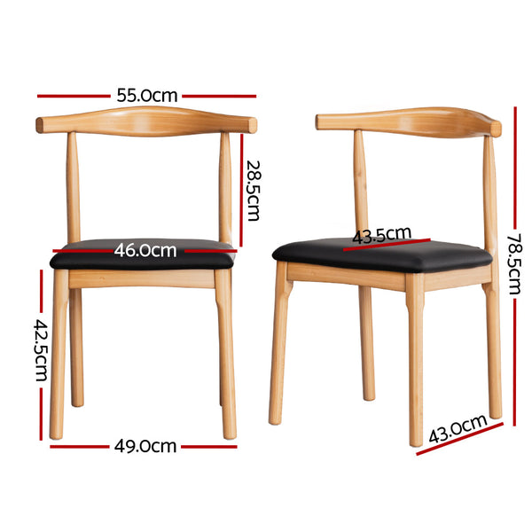 Artiss 2x Dining Chairs Rubber Wood Leather Seat Black Artiss