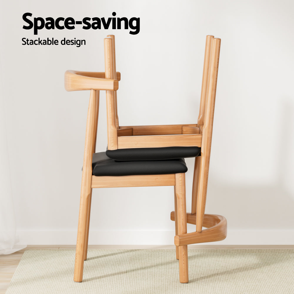 Artiss 2x Dining Chairs Rubber Wood Leather Seat Black Artiss