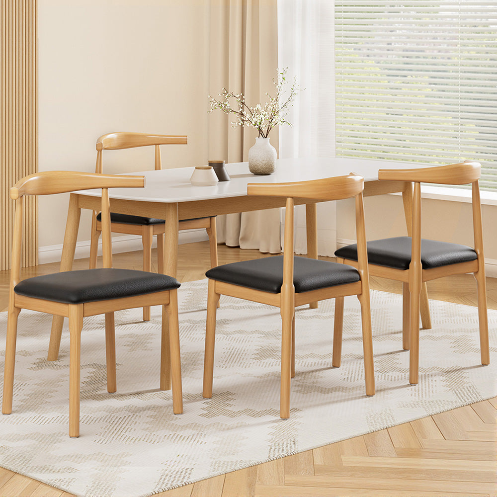 Artiss 4x Dining Chairs Rubber Wood Leather Seat Black Artiss