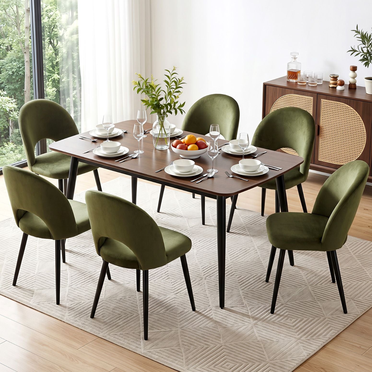 Artiss Dining Chairs Set of 6 Velvet Hollow Green Awezingly