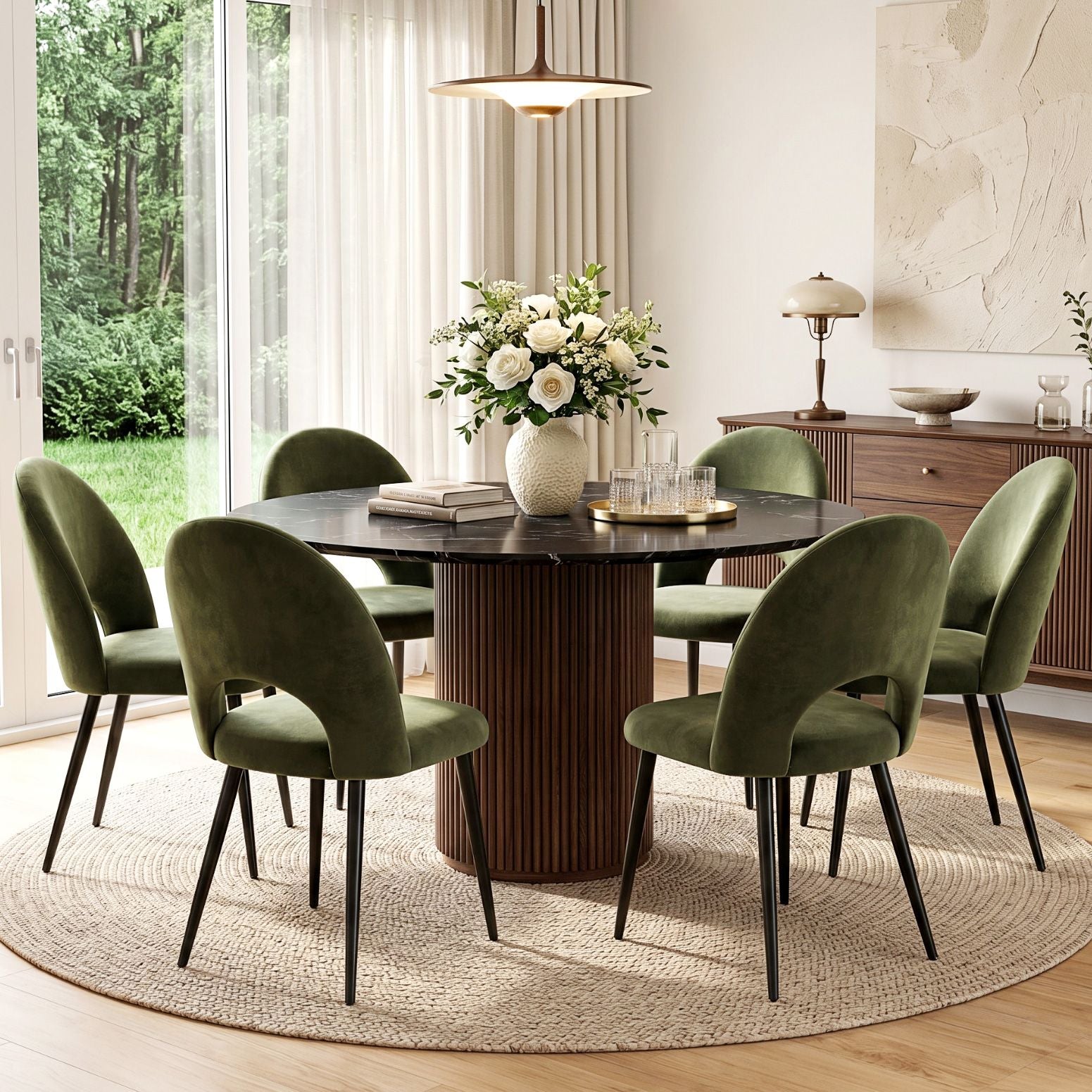 Artiss Dining Chairs Set of 6 Velvet Hollow Green Awezingly