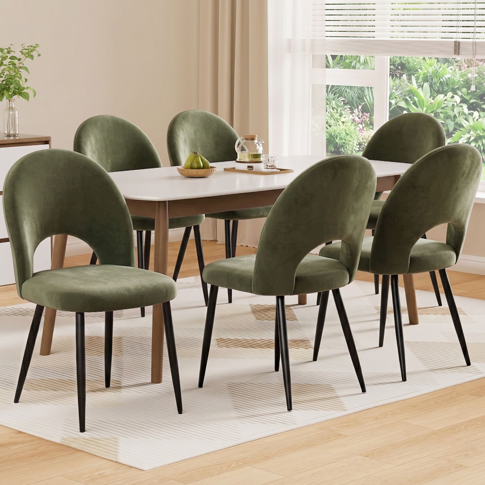 Artiss Dining Chairs Set of 6 Velvet Hollow Green Awezingly