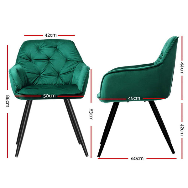 Artiss Dining Chairs Set of 4 Velvet Diamond Tufted Armchair Green Artiss