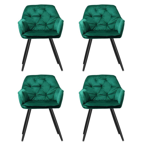 Artiss Dining Chairs Set of 4 Velvet Diamond Tufted Armchair Green Artiss