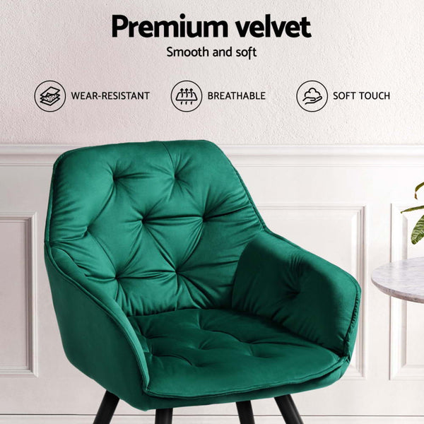 Artiss Dining Chairs Set of 4 Velvet Diamond Tufted Armchair Green Artiss