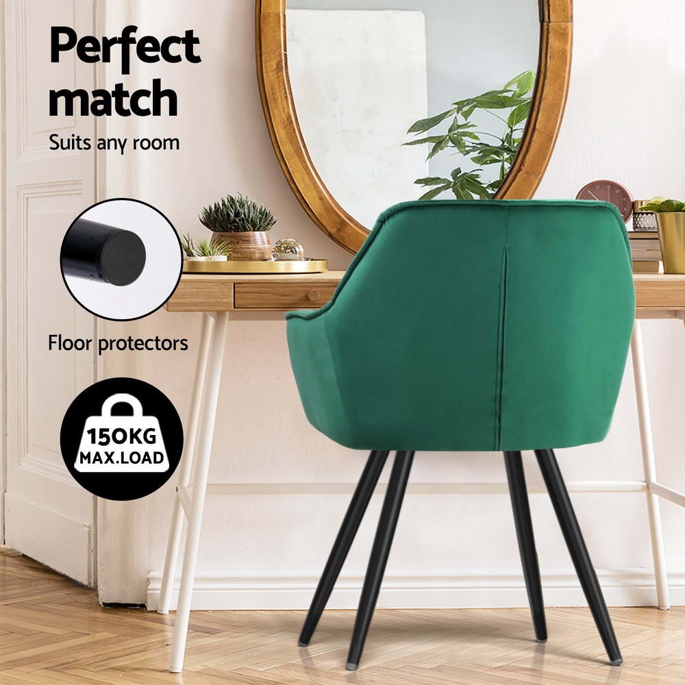 Artiss Dining Chairs Set of 4 Velvet Diamond Tufted Armchair Green Artiss