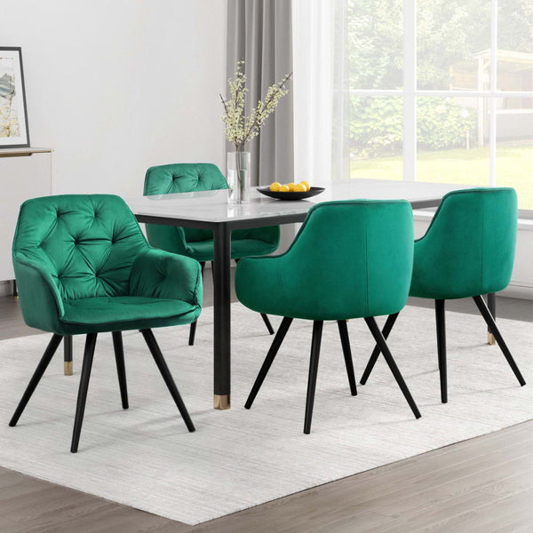 Artiss Dining Chairs Set of 4 Velvet Diamond Tufted Armchair Green Artiss