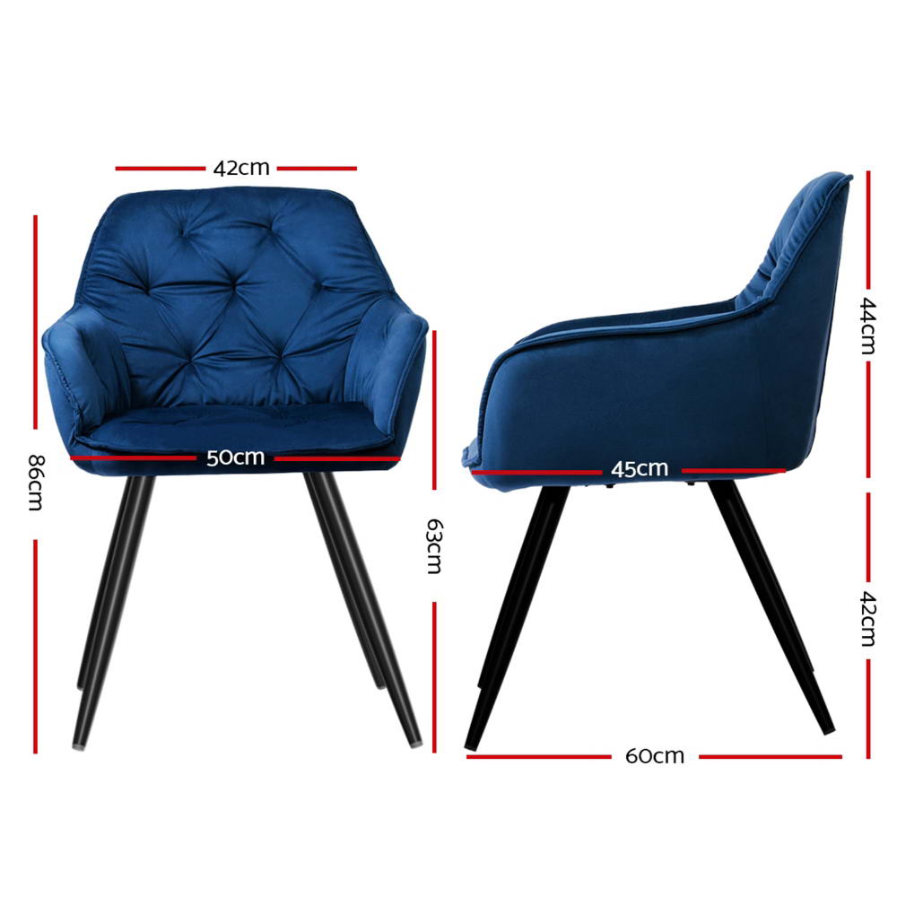 Artiss Dining Chairs Set of 4 Velvet Diamond Tufted Armchair Blue Artiss