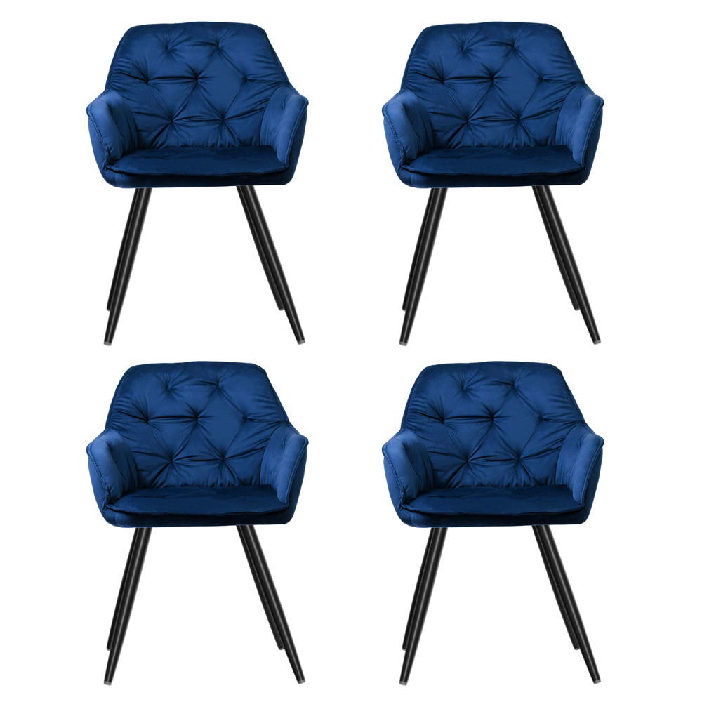 Artiss Dining Chairs Set of 4 Velvet Diamond Tufted Armchair Blue Artiss