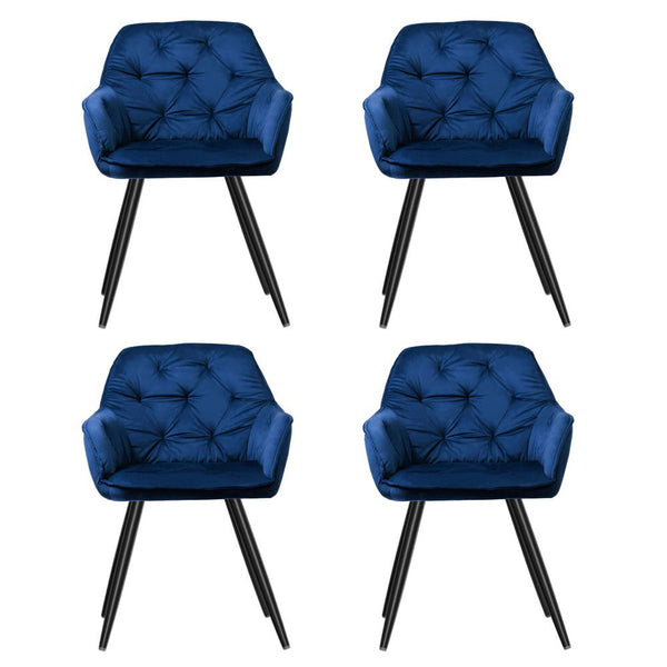Artiss Dining Chairs Set of 4 Velvet Diamond Tufted Armchair Blue Artiss