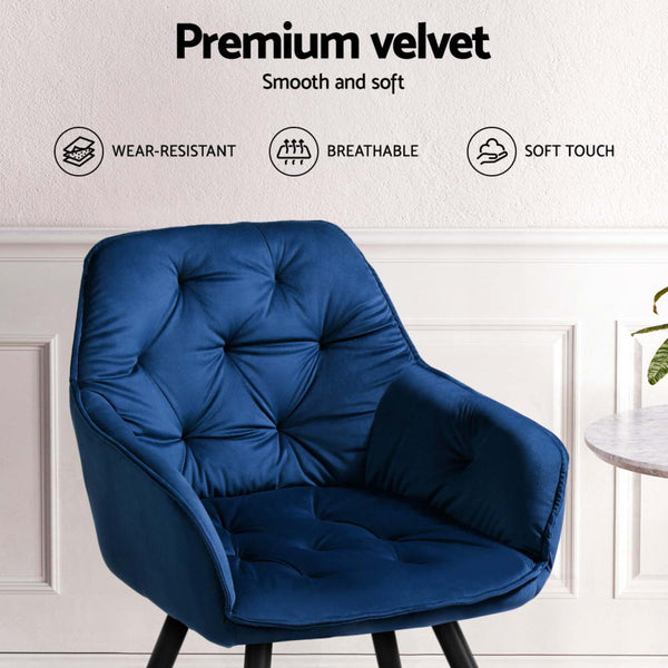 Artiss Dining Chairs Set of 4 Velvet Diamond Tufted Armchair Blue Artiss