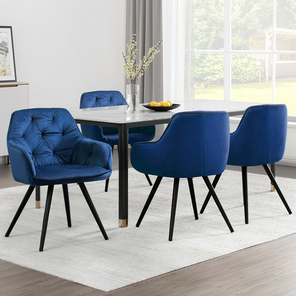 Artiss Dining Chairs Set of 4 Velvet Diamond Tufted Armchair Blue Artiss