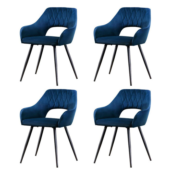 Artiss Dining Chairs Set of 4 Velvet Hollow Armchair Blue Artiss