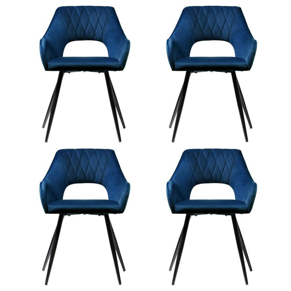 Artiss Dining Chairs Set of 4 Velvet Hollow Armchair Blue Artiss