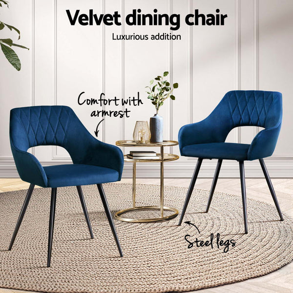 Artiss Dining Chairs Set of 4 Velvet Hollow Armchair Blue Artiss