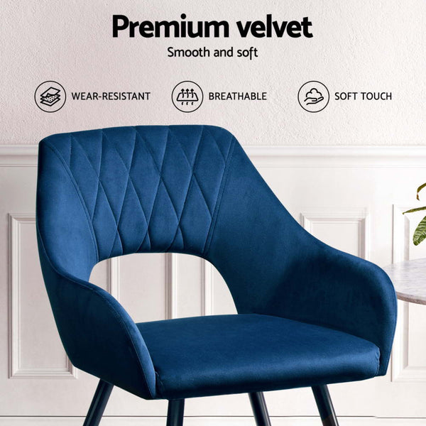 Artiss Dining Chairs Set of 4 Velvet Hollow Armchair Blue Artiss