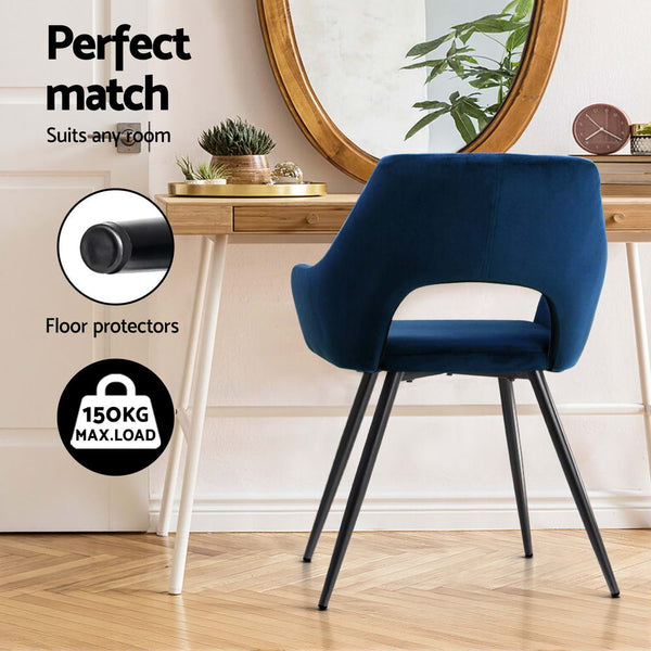 Artiss Dining Chairs Set of 4 Velvet Hollow Armchair Blue Artiss