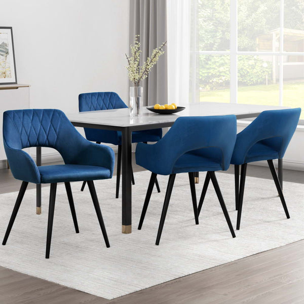 Artiss Dining Chairs Set of 4 Velvet Hollow Armchair Blue Artiss