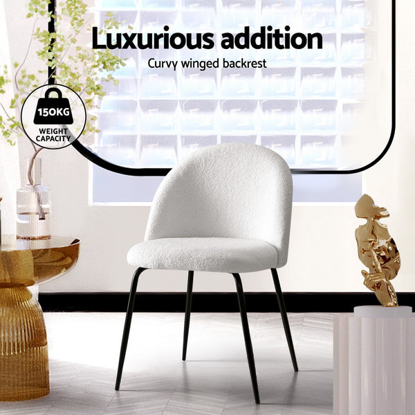 Artiss Dining Chairs Set of 4 Sherpa Boucle White Artiss