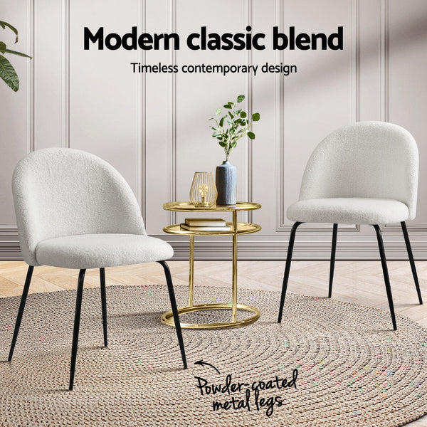 Artiss Dining Chairs Set of 4 Sherpa Boucle White Artiss