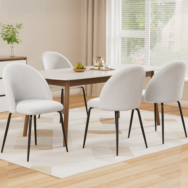 Artiss Dining Chairs Set of 4 Sherpa Boucle White Artiss