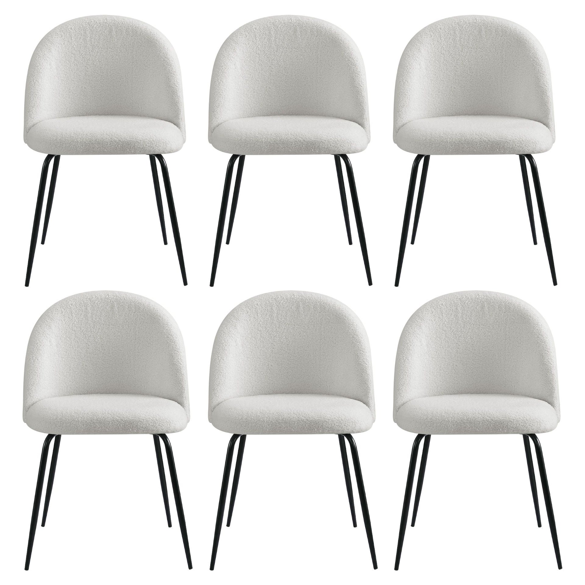 Artiss Dining Chairs Set of 6 Sherpa Boucle White Awezingly