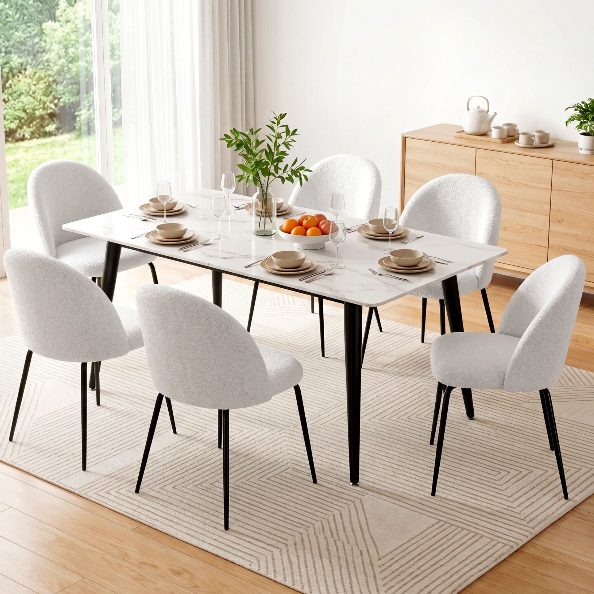 Artiss Dining Chairs Set of 6 Sherpa Boucle White Awezingly
