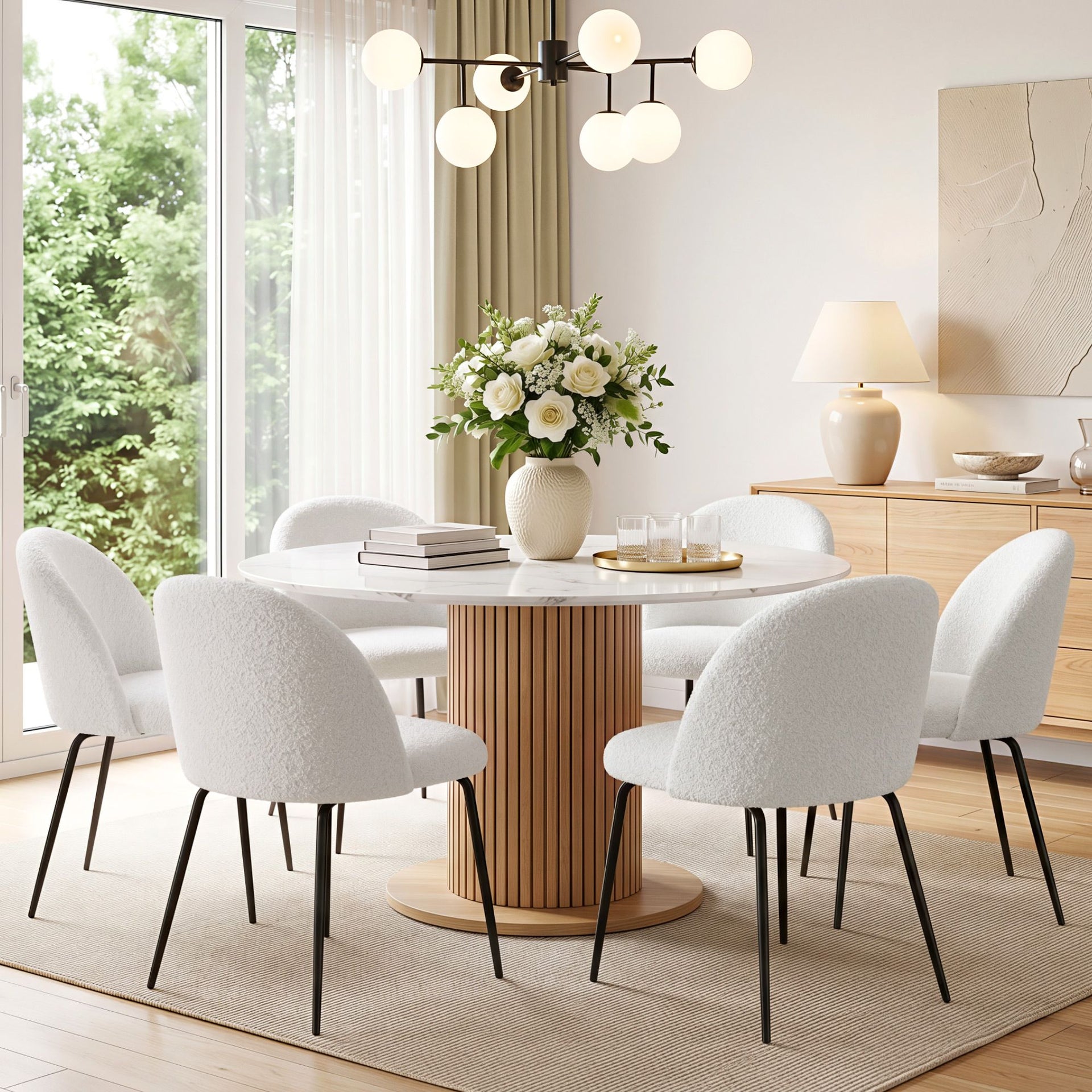 Artiss Dining Chairs Set of 6 Sherpa Boucle White Awezingly