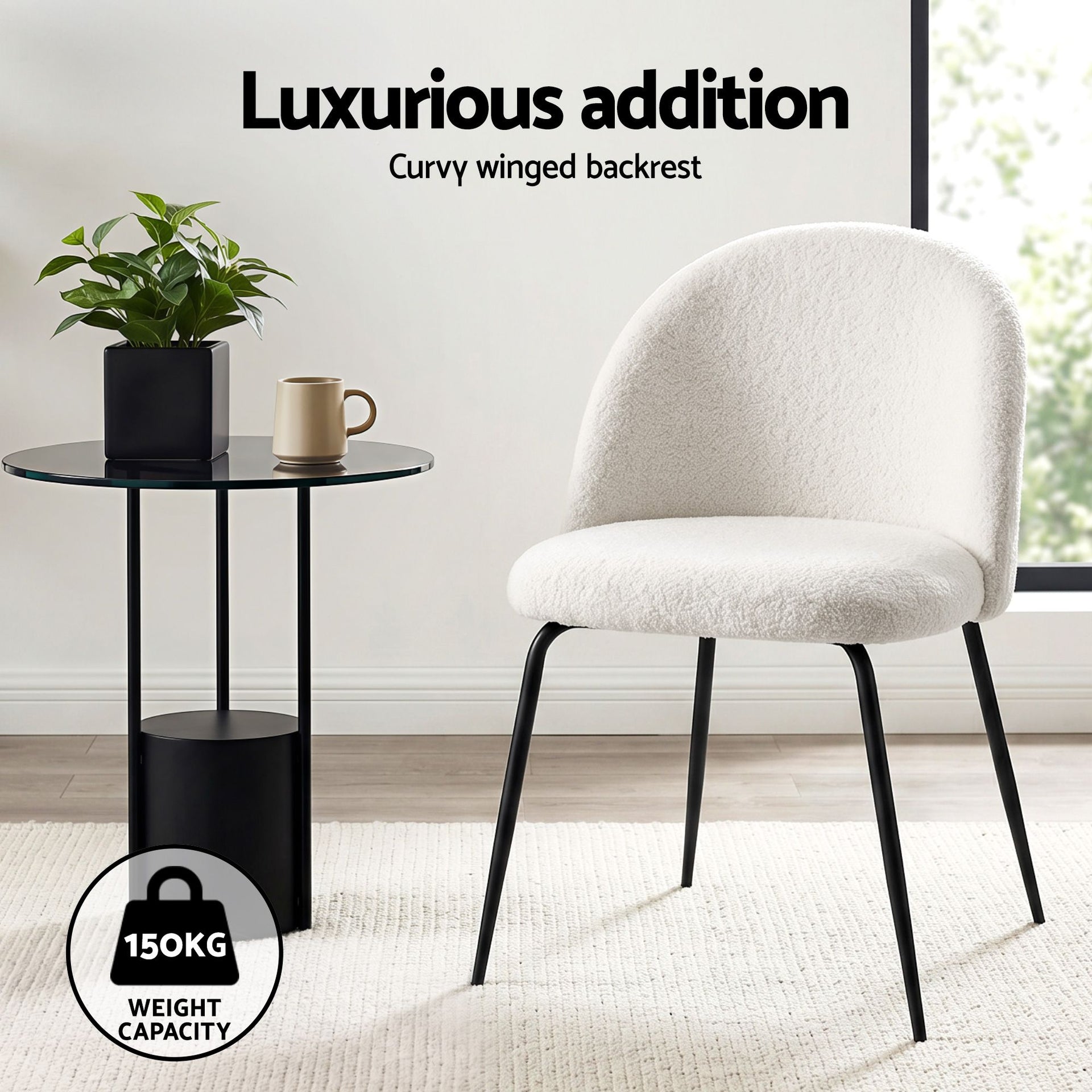 Artiss Dining Chairs Set of 6 Sherpa Boucle White Awezingly
