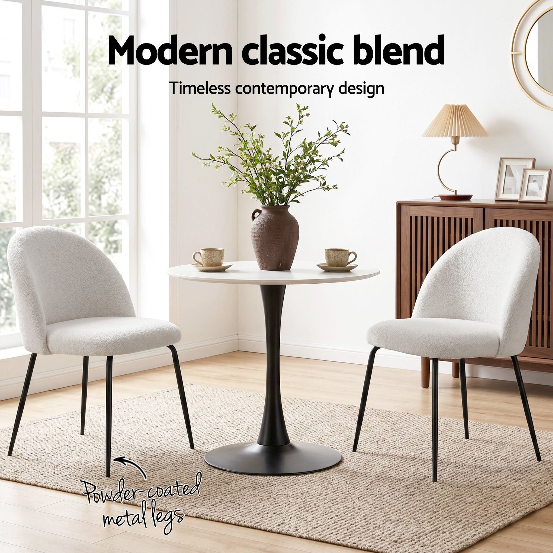 Artiss Dining Chairs Set of 6 Sherpa Boucle White Awezingly
