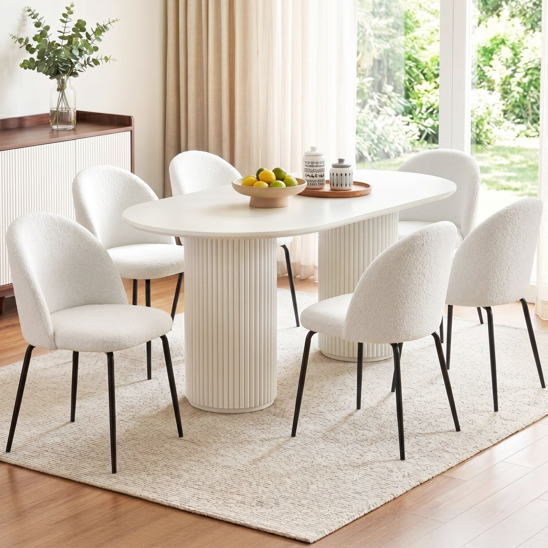 Artiss Dining Chairs Set of 6 Sherpa Boucle White Awezingly