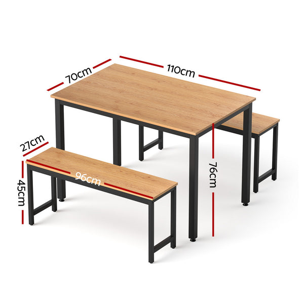 Artiss Dining Table and Chairs Set 3PCS Kitchen Metal Desk Bench Natural Oak Artiss