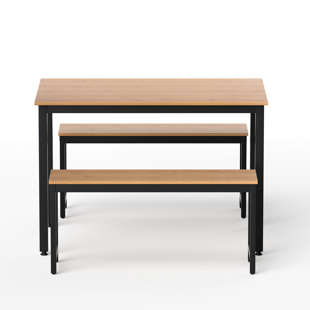 Artiss Dining Table and Chairs Set 3PCS Kitchen Metal Desk Bench Natural Oak Artiss