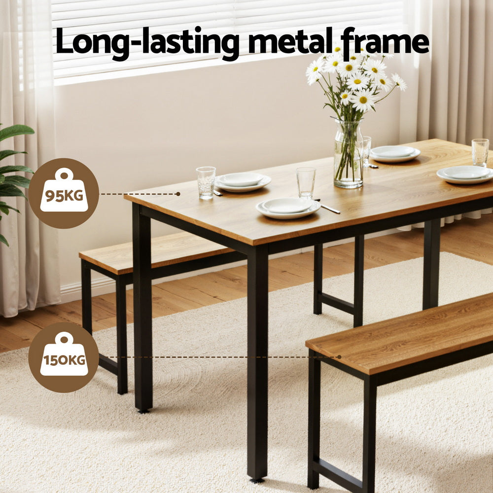 Artiss Dining Table and Chairs Set 3PCS Kitchen Metal Desk Bench Natural Oak Artiss
