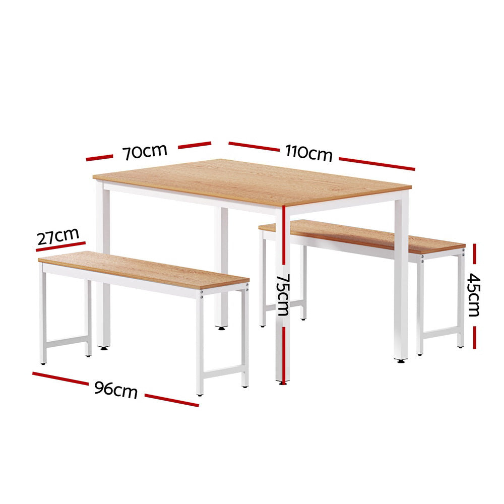 Artiss Dining Table and Chairs Set 3PCS Metal Desk Bench Sets Kitchen Furniture Artiss