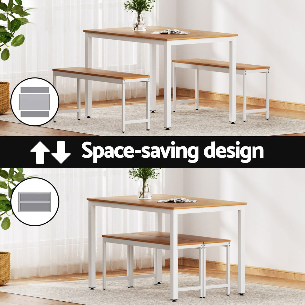 Artiss Dining Table and Chairs Set 3PCS Metal Desk Bench Sets Kitchen Furniture Artiss